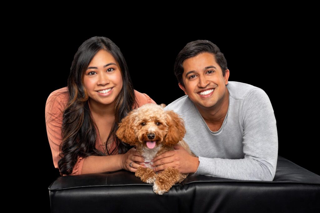 Couple with their small dog, family portraits by Chicago pet photography by Candice C. Cusic