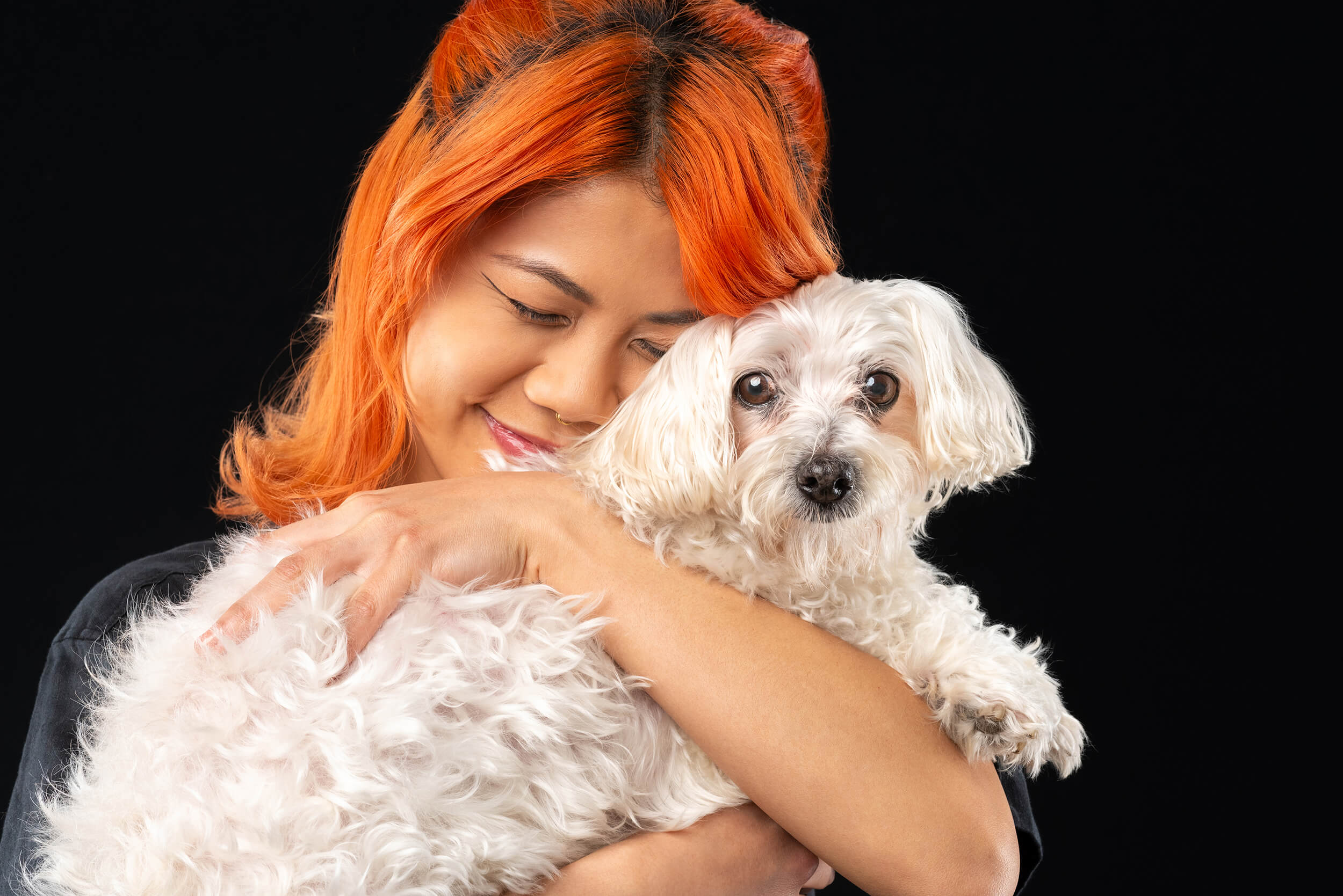 women with red hair and white dog, family portrait, by Chicago Pet Photographer Candice Cusic Photography