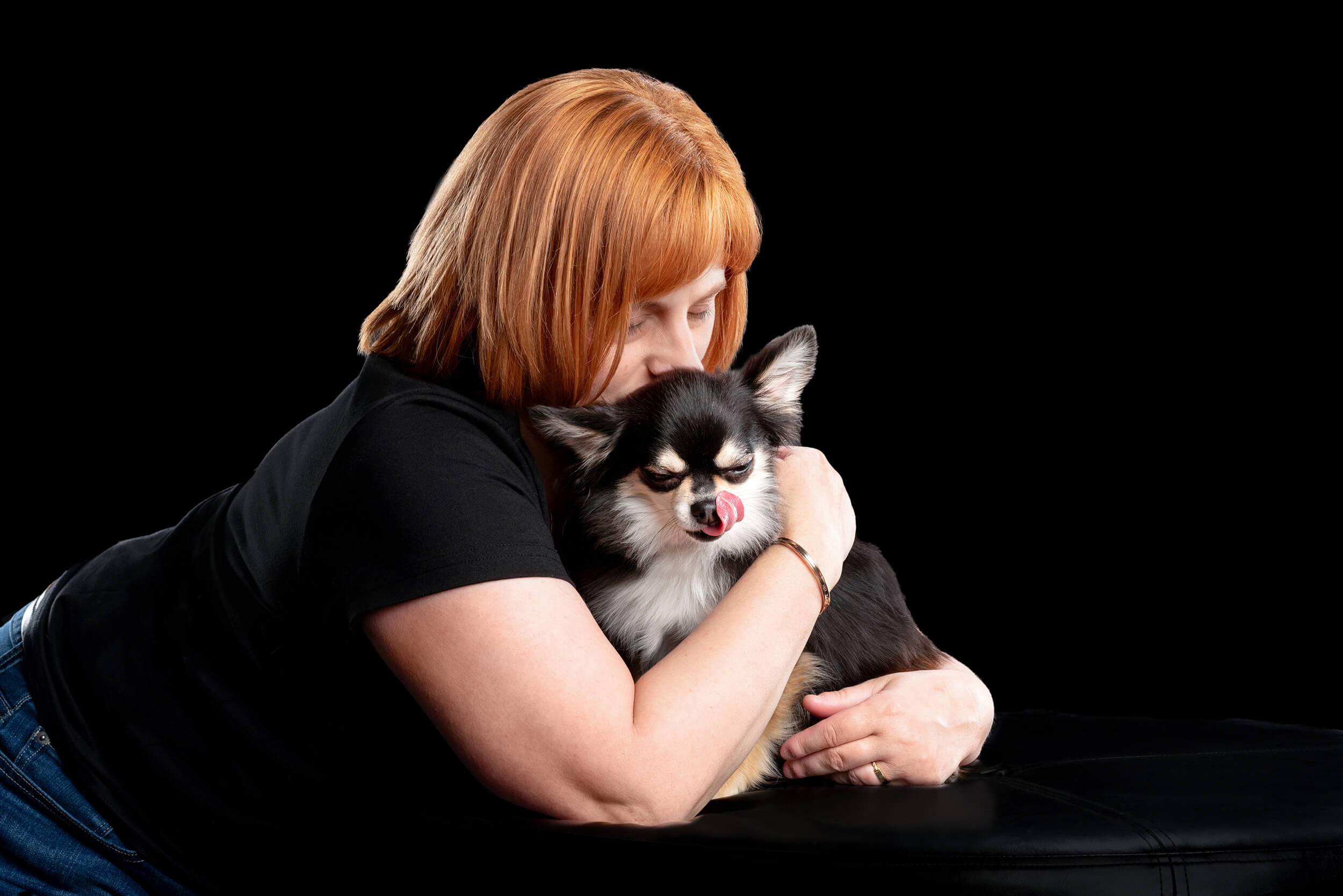 Woman with red hair and dog portrait, by Chicago Pet Photographer Candice Cusic Photography