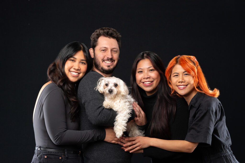 Family photograph with elderly Maltese photography by Candice C. Cusic